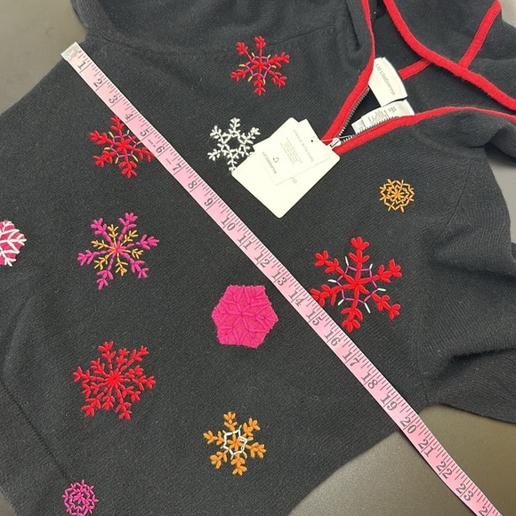 Liz Claiborne Black 1/4 Zip Hood Embroidered Wool Angora Blend Sweater L - Picture 10 of 13
